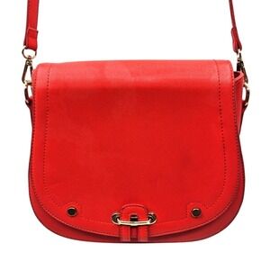 INZI Red Saffiano Vegan Leather Crossbody Saddle Bag Gold Hardware Adjustable